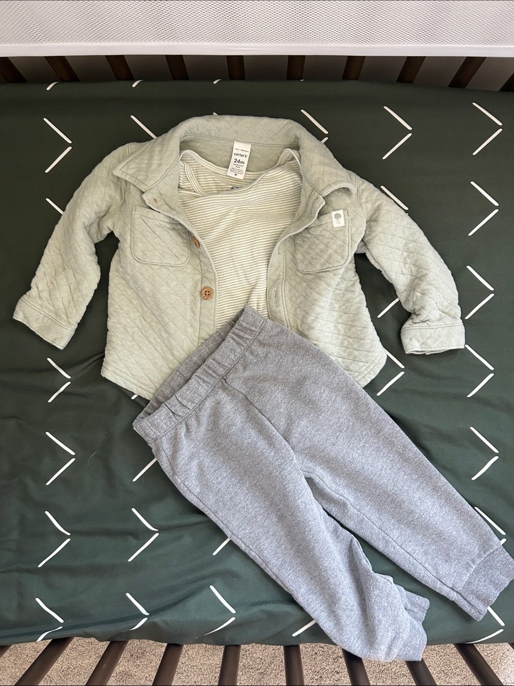 Carter's Sage Quilted Jacket with Gray Joggers Set